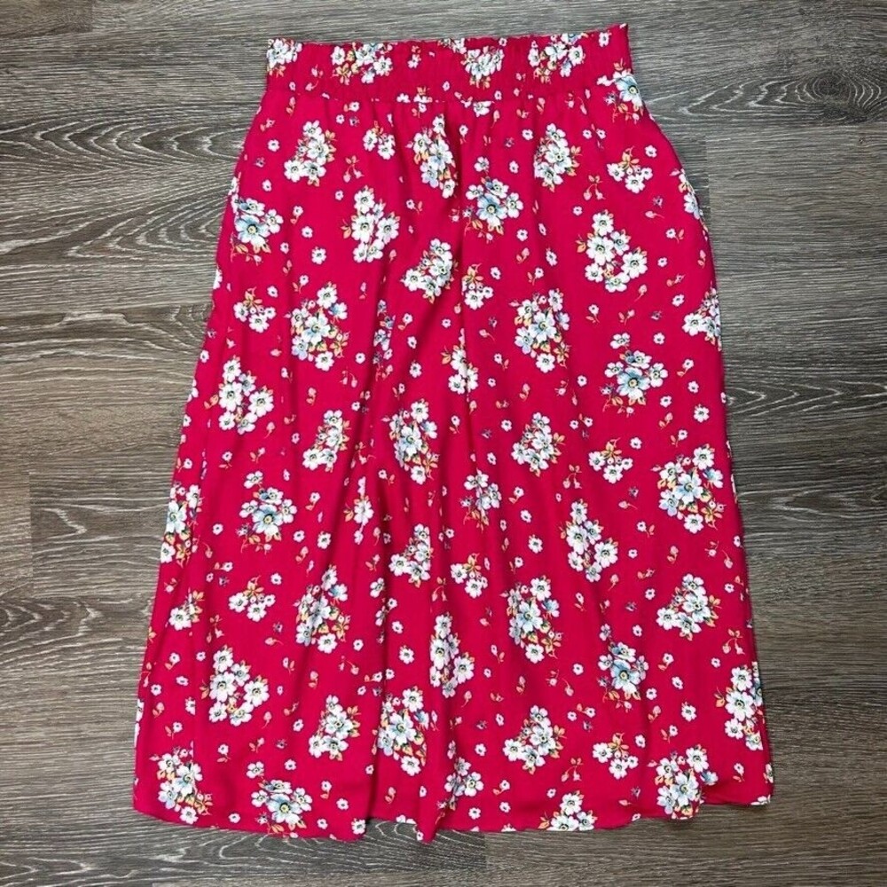 Loft Summer/Spring Pink Floral Midi Modest Chiffon Skirt Size S Pull On Style